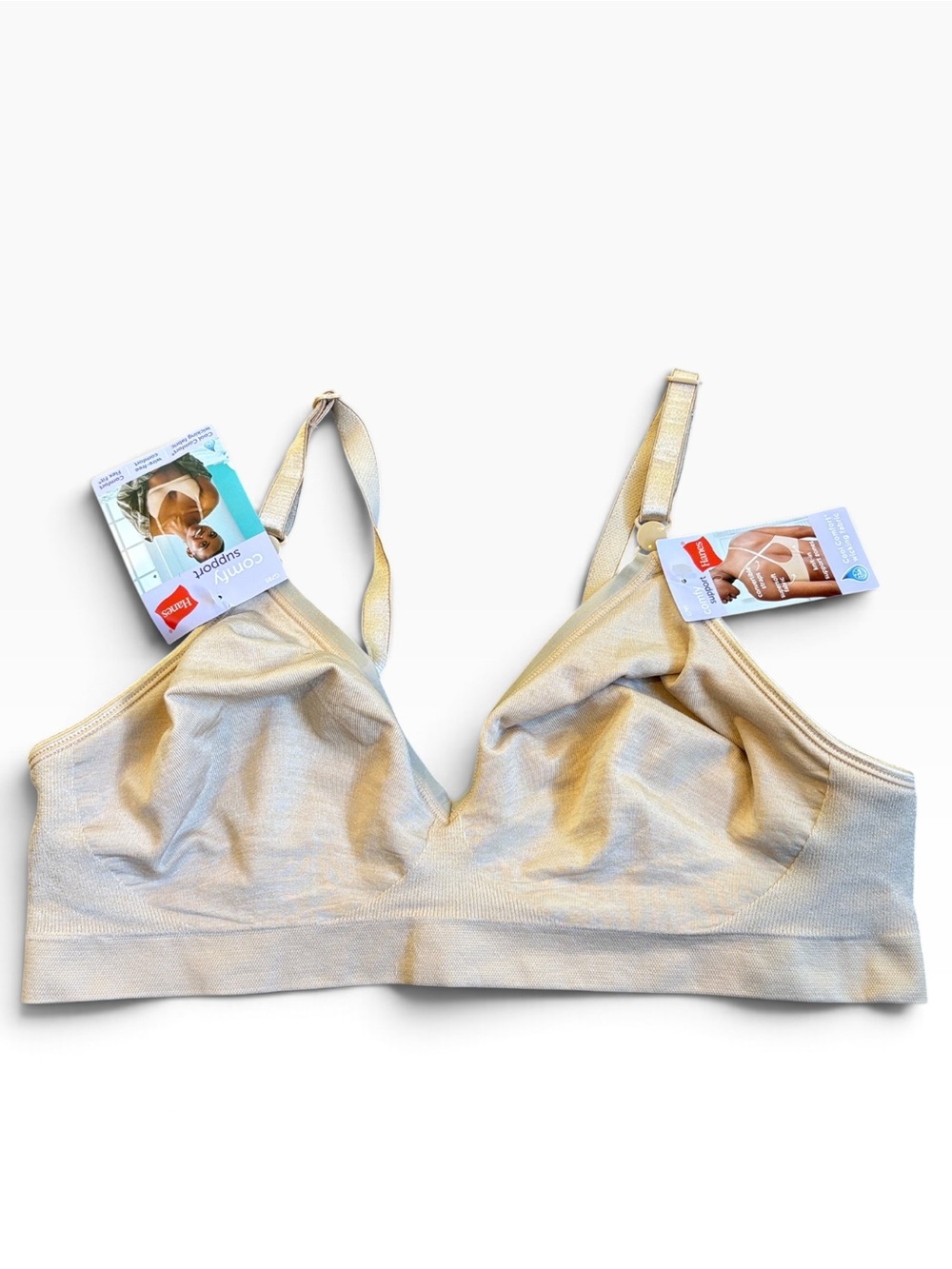 Hanes Comfy Support ComfortFlex Fit Wirefree Bra Women's Size L Beige G795 NEW